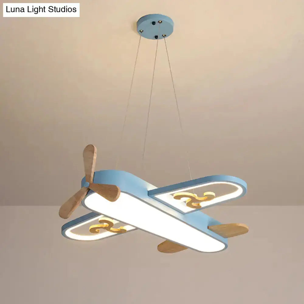 Blue airplane-shaped LED chandelier ceiling light with stepless dimming for bedroom on Tampa Home & Garden Store