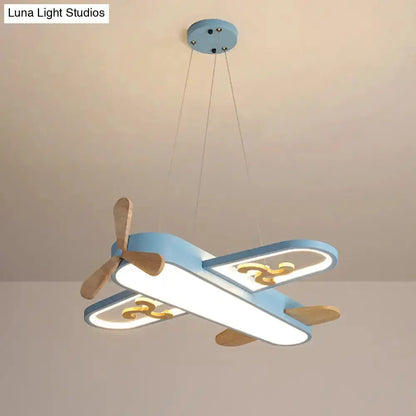 Blue airplane-shaped LED chandelier ceiling light with stepless dimming for bedroom on Tampa Home & Garden Store