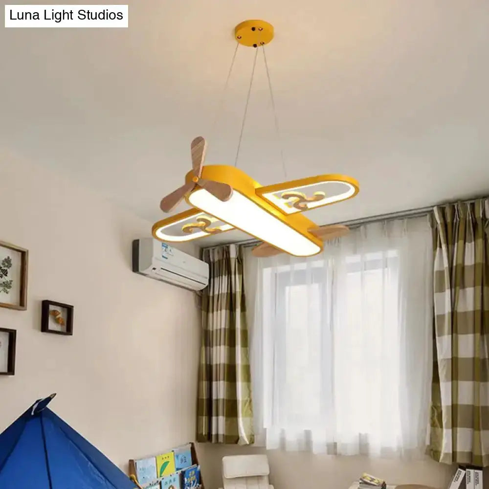 Yellow airplane LED ceiling chandelier with propeller blades for kids room Decorbites on Tampa Home & Garden Store