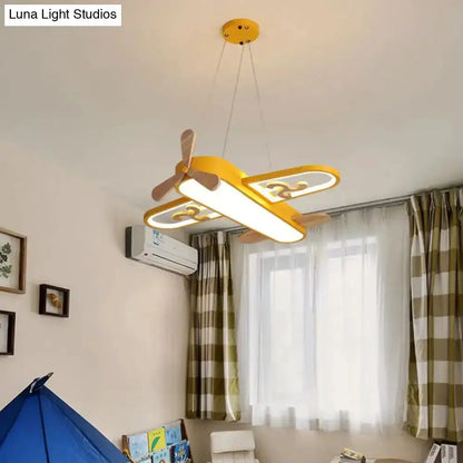 Yellow airplane LED ceiling chandelier with propeller blades for kids room Decorbites on Tampa Home & Garden Store