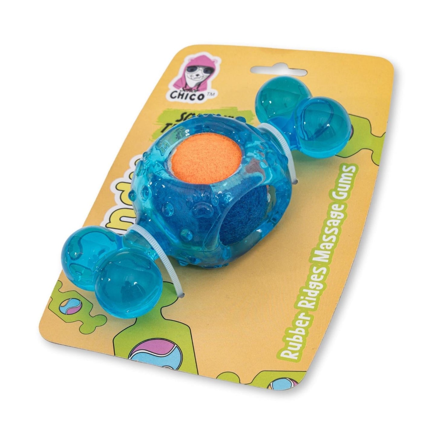 Pelota de tenis chirriante para perros, inspirada en caramelos azules. Juguete masticable de TPR, duradero y que promueve la salud dental.