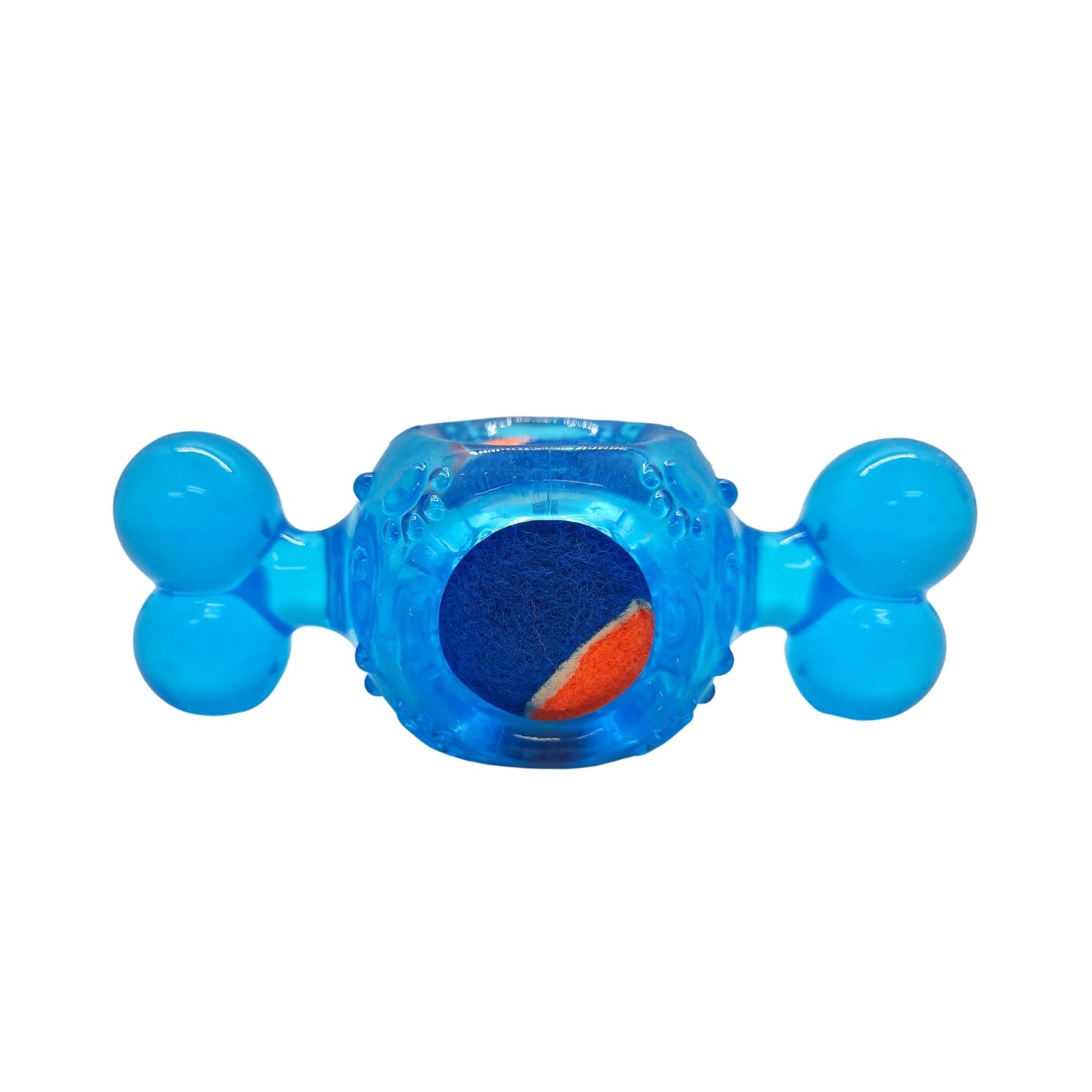 Pelota de tenis chirriante para perros, inspirada en caramelos azules. Juguete masticable de TPR, duradero y que promueve la salud dental.