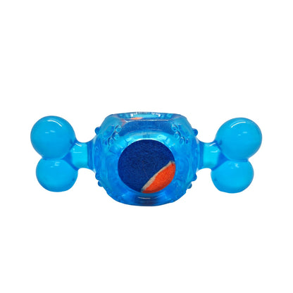 Pelota de tenis chirriante para perros, inspirada en caramelos azules. Juguete masticable de TPR, duradero y que promueve la salud dental.