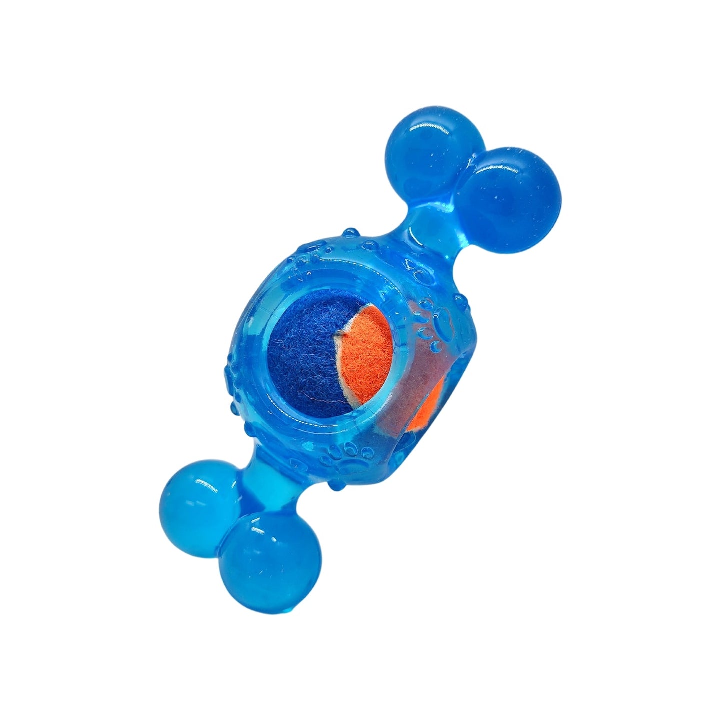 Pelota de tenis chirriante para perros, inspirada en caramelos azules. Juguete masticable de TPR, duradero y que promueve la salud dental.