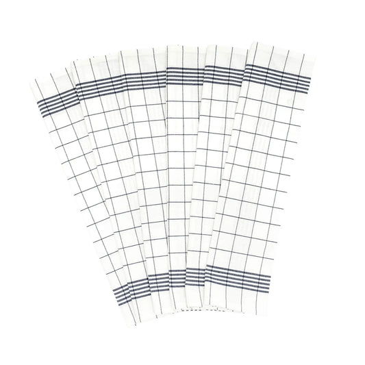 Windowpane Kitchen Towels 100% Cotton, navy windowpane stripes, set of five Organic Cotton Mart on Tampa Home & Garden Store