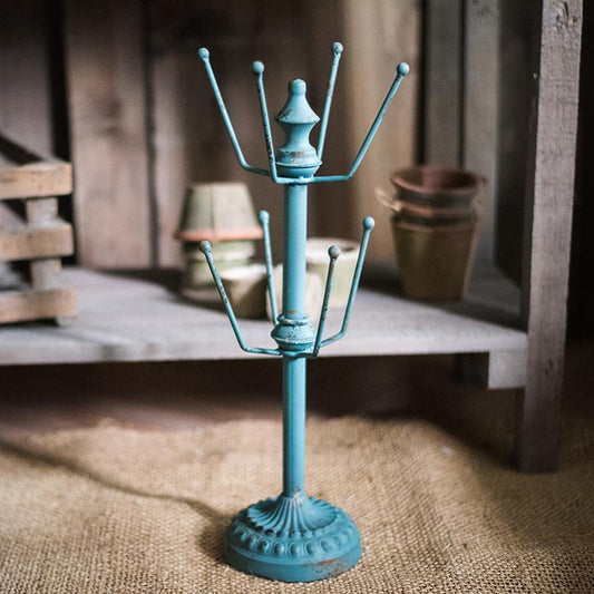 Blue RusticReach cup holder planter stand with dual arms and metal finish on Tampa Home & Garden Store