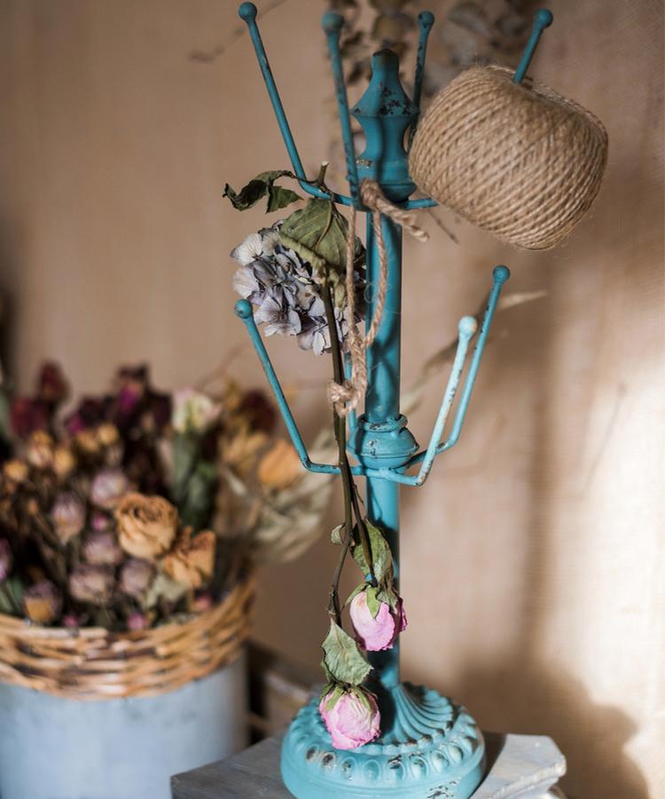 Blue cup holder planter stand in teal finish with multi-hook arms RusticReach on Tampa Home & Garden Store