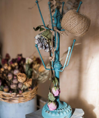 Blue cup holder planter stand in teal finish with multi-hook arms RusticReach on Tampa Home & Garden Store
