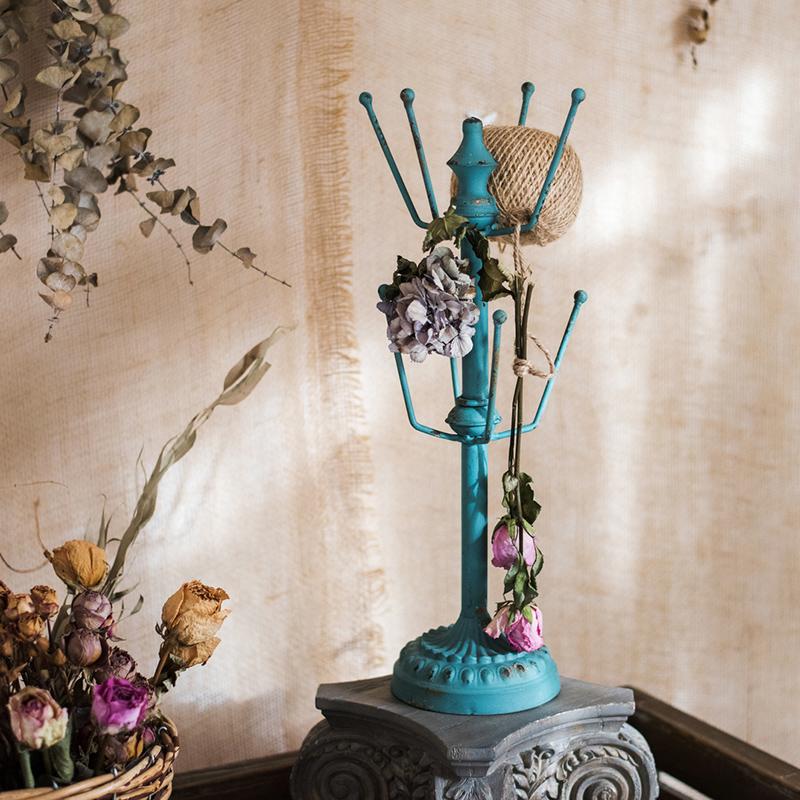 Blue Cup Holder Planter by RusticReach teal metal stand with multiple arms and dried florals on Tampa Home & Garden Store
