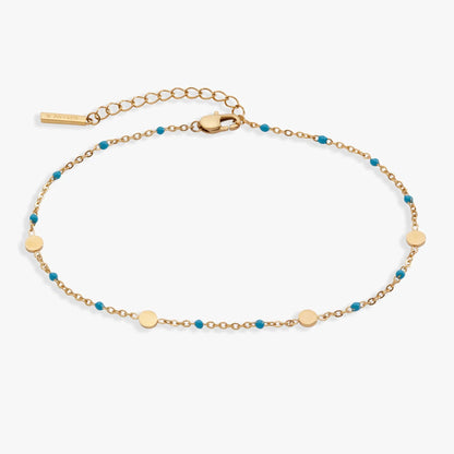 Turquoise Enamel Chain Anklet with Coin Stations