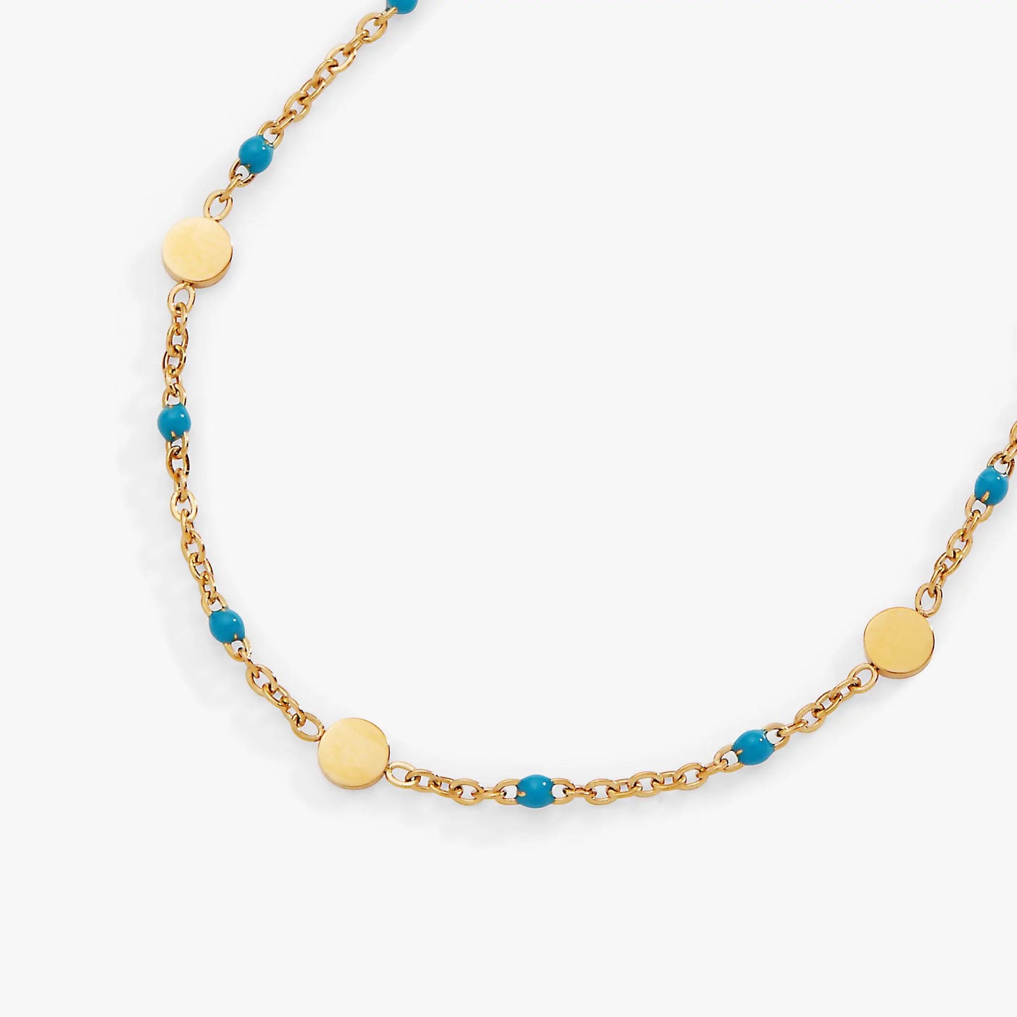 Turquoise Enamel Chain Anklet with Coin Stations