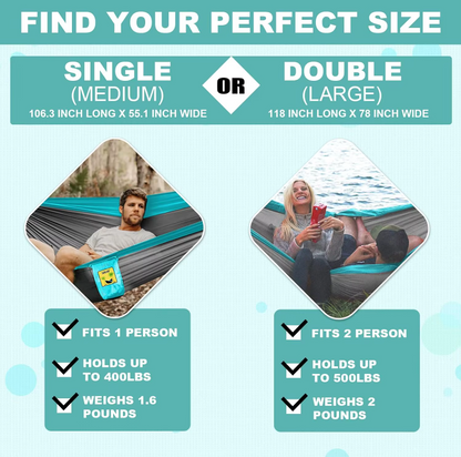 River Country Gear Hammock single and double camping hammock in teal, fits 1 or 2 people on Tampa Home & Garden Store