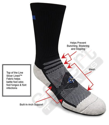 Blue Line Crew Sock First Responder Sock by Covert Threads, black/gray with mesh and arch support on Tampa Home & Garden Store