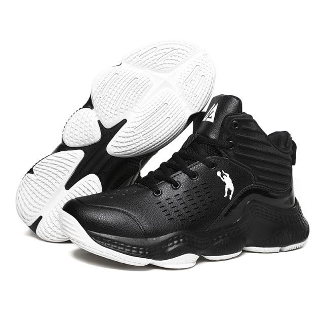 Stevvex black high-top basketball sneakers pair with white outsole on Tampa Home & Garden Store