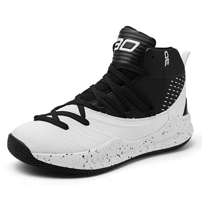 Basketball sneakers Stevvex hi-top black and white speckled midsole anti-slip grip on court on Tampa Home & Garden Store