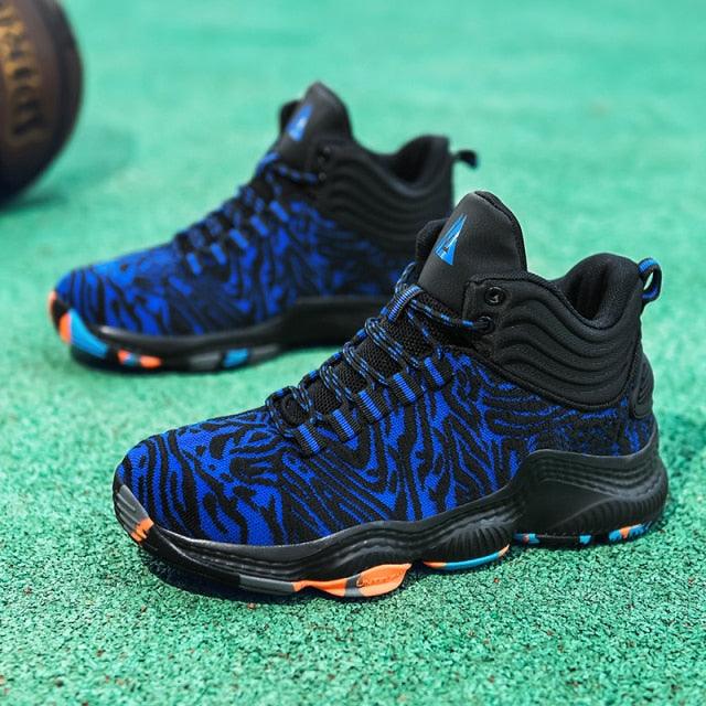 Stevvex blue zebra-pattern high-top basketball sneakers with anti-slip outsole on Tampa Home & Garden Store