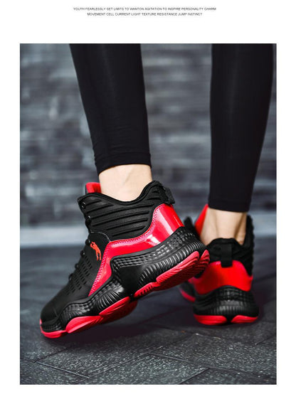 Basketball sneakers Stevvex black-red high-top with rugged sole and side logo on Tampa Home & Garden Store