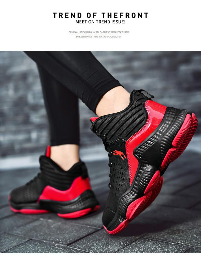 Stevvex black and red high-top basketball sneakers for men with anti-slip sole on Tampa Home & Garden Store