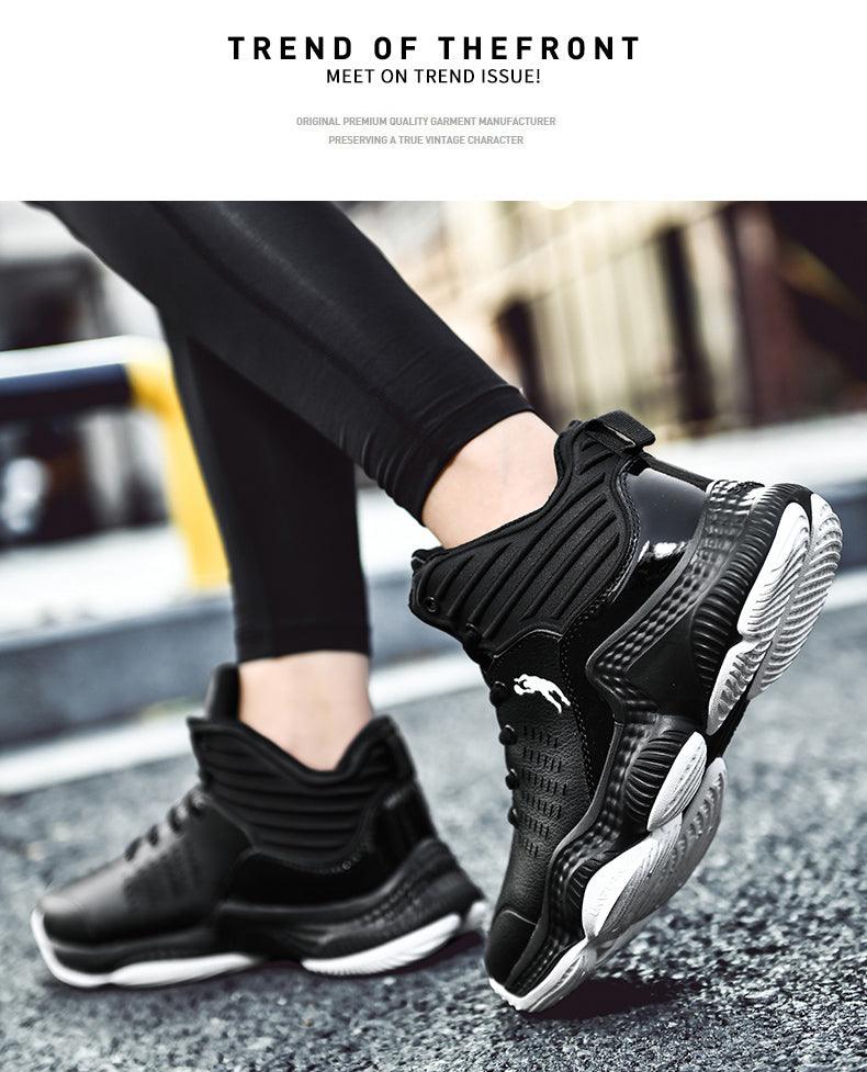 Basketball sneakers Stevvex, black high-top athletic shoes with anti-slip outsole on Tampa Home & Garden Store