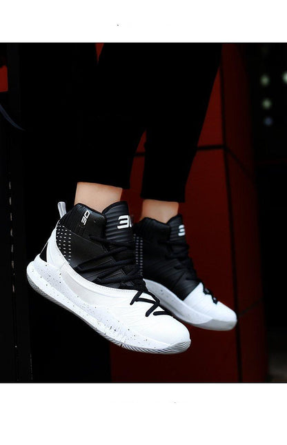 Stevvex basketball shoes white black high-top pair with anti-slip outsole on Tampa Home & Garden Store