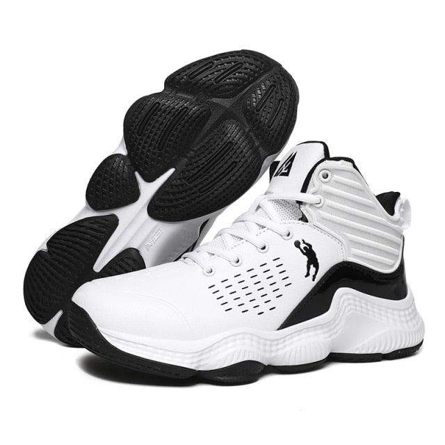 Basketball sneakers Stevvex in white and black high-top pair with anti-slip sole on Tampa Home & Garden Store