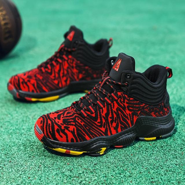 Basketball sneakers Stevvex red-black tiger-pattern high-top with anti-slip sole on Tampa Home & Garden Store