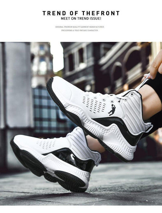Basketball sneakers Stevvex white and black high-top pair, anti-slip outdoor trainers for men on Tampa Home & Garden Store