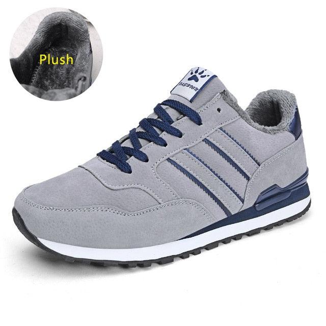 Stevvex mens blue grey casual sneakers artificial leather with plush lining and striped sides on Tampa Home & Garden Store