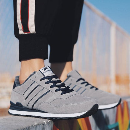 Stevvex blue men's casual sneakers with grey artificial leather upper and black laces on Tampa Home & Garden Store
