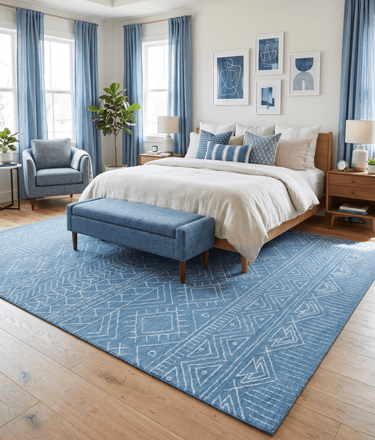 5x8 and 8x10 Hand Made Woolen Tribal Solid Blue Area Rug | AZT002 - Tampa Home & Garden Store