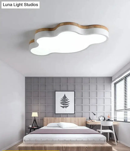 Blue Natural Wood Cloud Flush Mount Lamp for Kids