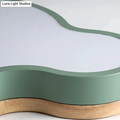 Blue Natural Wood Cloud Flush Mount Lamp for Kids