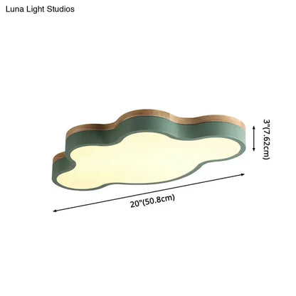 Blue Natural Wood Cloud Flush Mount Lamp for Kids
