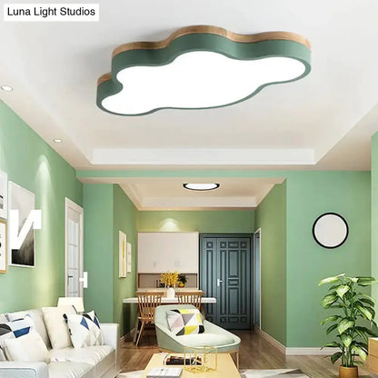 Blue Natural Wood Cloud Flush Mount Lamp for Kids