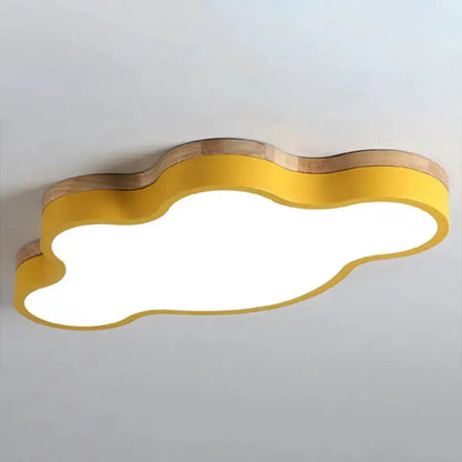 Blue Natural Wood Cloud Flush Mount Lamp for Kids