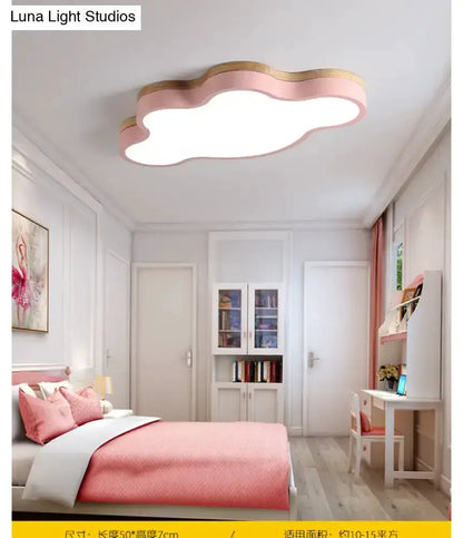 Blue Natural Wood Cloud Flush Mount Lamp for Kids