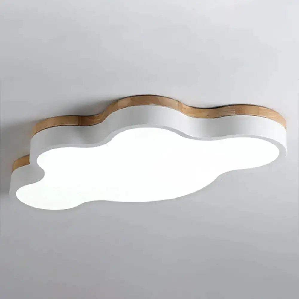 Blue Natural Wood Cloud Flush Mount Lamp for Kids