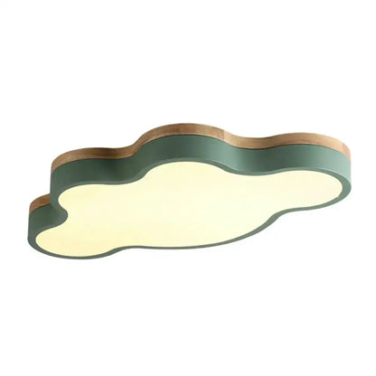 Blue Natural Wood Cloud Flush Mount Lamp for Kids