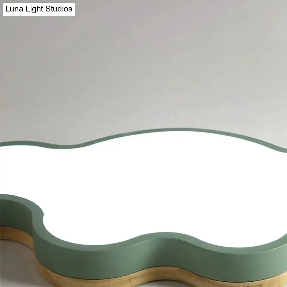 Blue Natural Wood Cloud Flush Mount Lamp for Kids