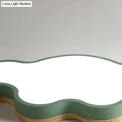 Blue Natural Wood Cloud Flush Mount Lamp for Kids