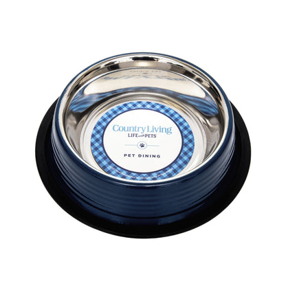 Ensemble de 2 gamelles antidérapantes à rainures pour animaux de compagnie Country Living – Bleu Poséidon