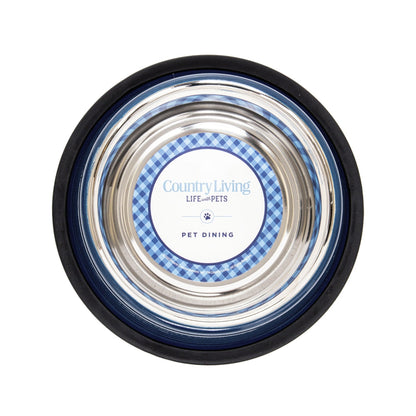 Ensemble de 2 gamelles antidérapantes à rainures pour animaux de compagnie Country Living – Bleu Poséidon