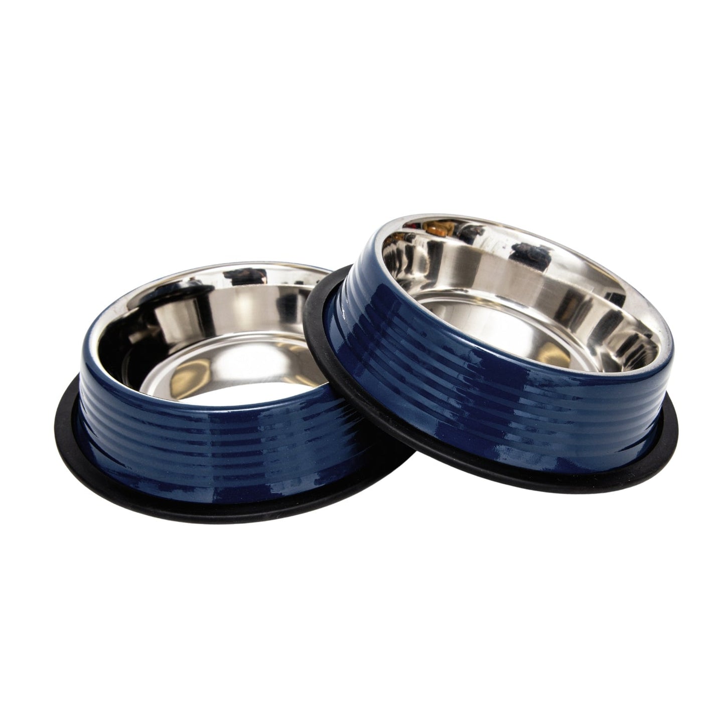 Ensemble de 2 gamelles antidérapantes à rainures pour animaux de compagnie Country Living – Bleu Poséidon