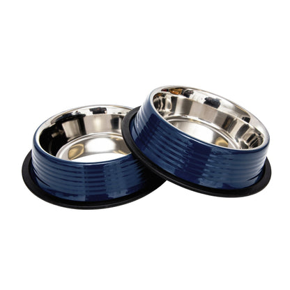 Ensemble de 2 gamelles antidérapantes à rainures pour animaux de compagnie Country Living – Bleu Poséidon