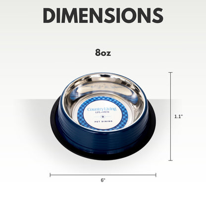 Ensemble de 2 gamelles antidérapantes à rainures pour animaux de compagnie Country Living – Bleu Poséidon