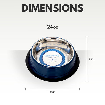 Ensemble de 2 gamelles antidérapantes à rainures pour animaux de compagnie Country Living – Bleu Poséidon