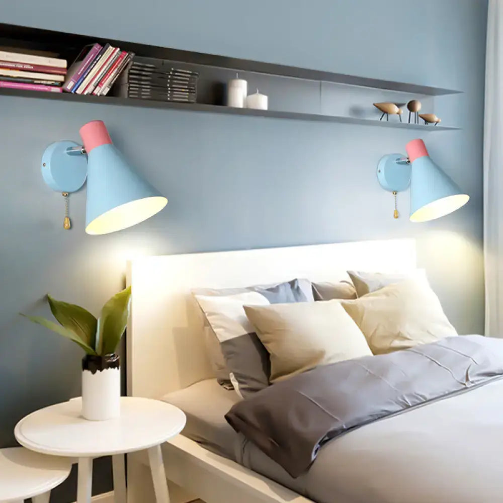Decorbites Metallic Cone Wall Light pair in blue with pink tops, wall lamps on Tampa Home & Garden Store