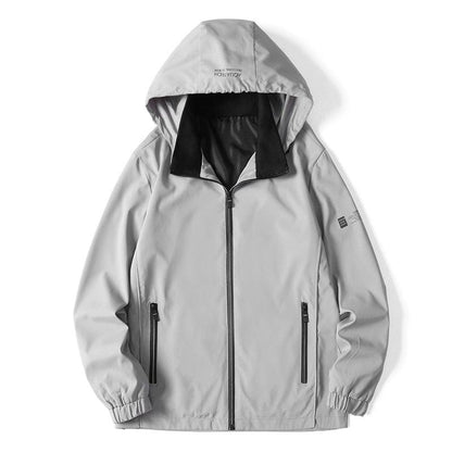 Stevvex gray lightweight windbreaker jacket with hood and zip pockets for men on Tampa Home & Garden Store