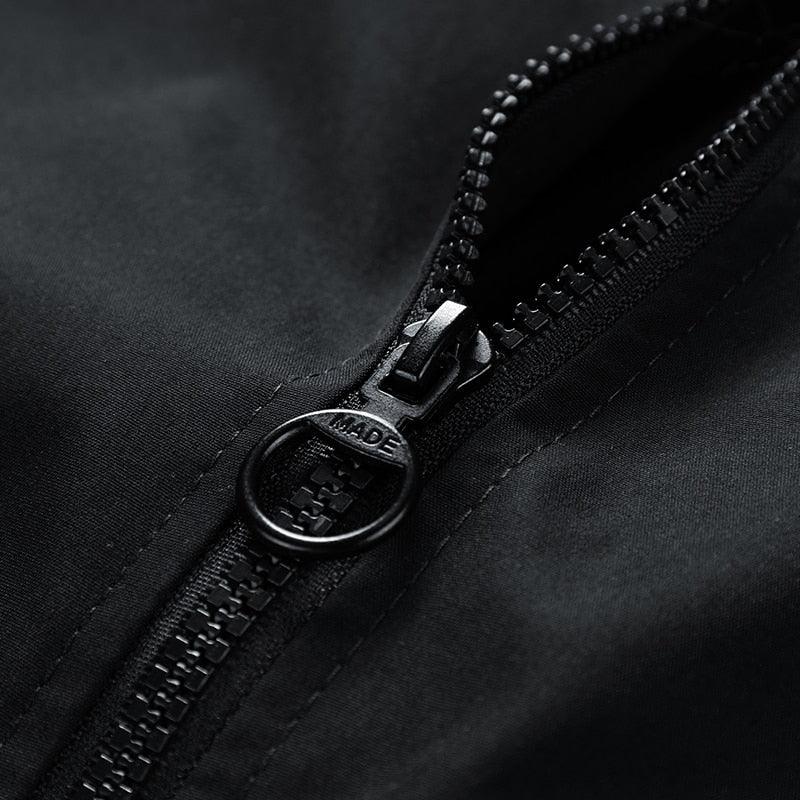 Stevvex black lightweight windbreaker jacket close-up zipper detail on Tampa Home & Garden Store