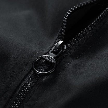 Stevvex black lightweight windbreaker jacket close-up zipper detail on Tampa Home & Garden Store